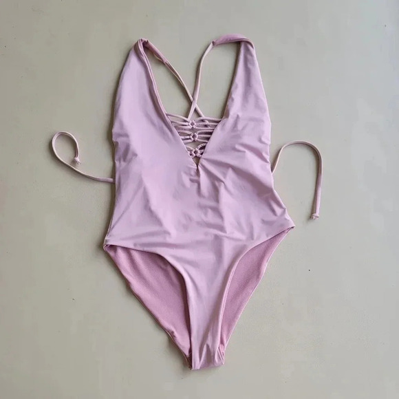 TiniBikini Women Lace Up Detailed One Piece Swimsuit Pink Size S - Picture 1 of 13